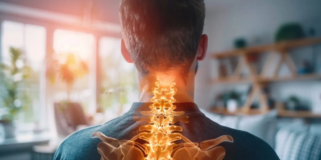 highlighted spine concept of a man with neck pain